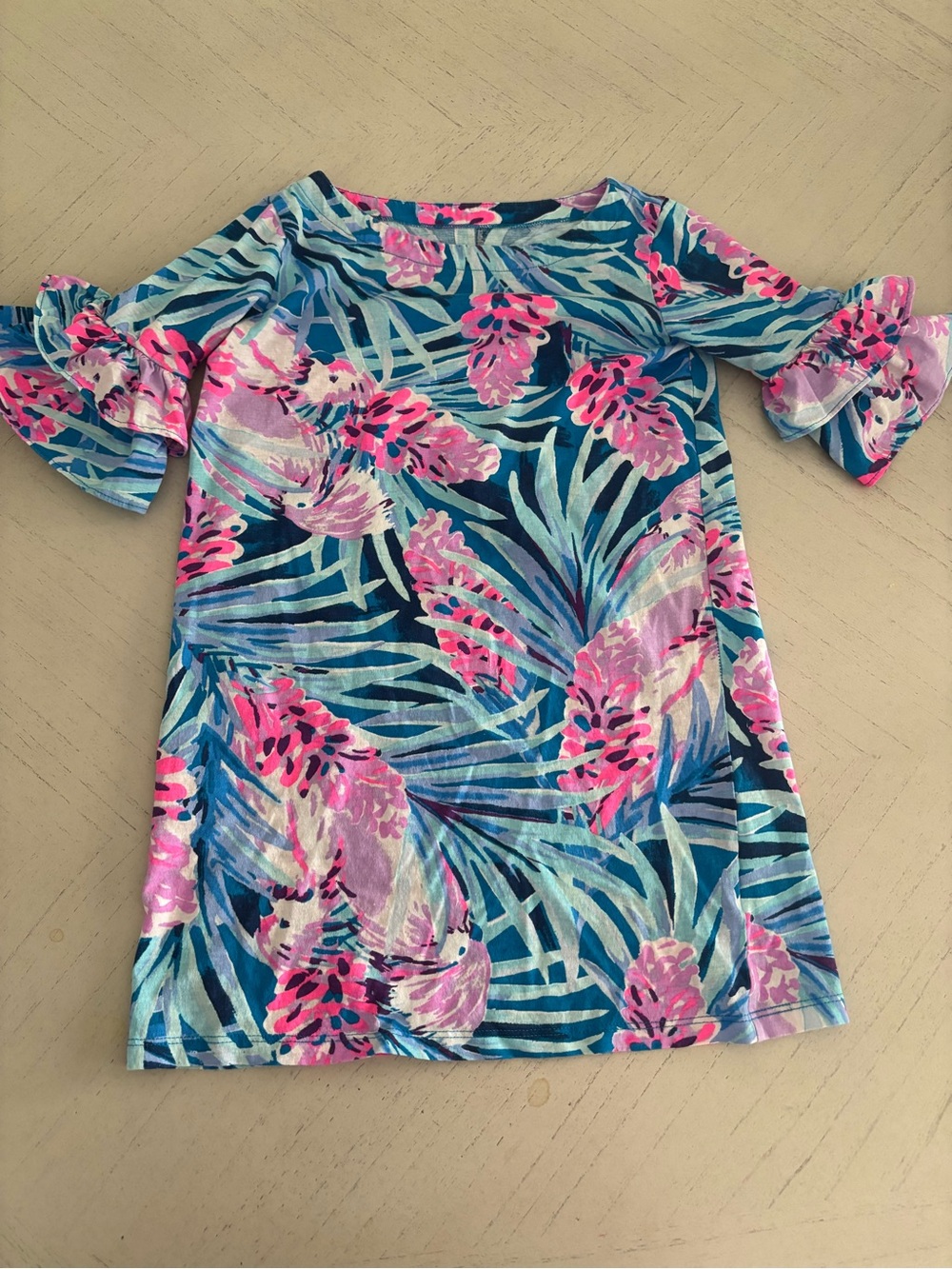 Lilly Pulitzer Blue and Pink Floral Ruffle Top